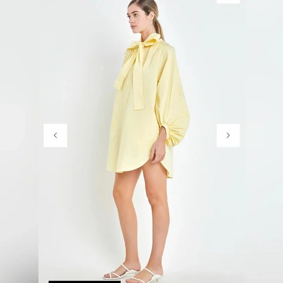 English Factory Cotton Tie-Neck Mini Shirt Dress - Picture 2 of 7